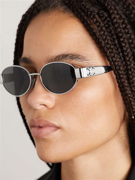 celine triomphe metal oval sunglasses|Celine oval acetate sunglasses.